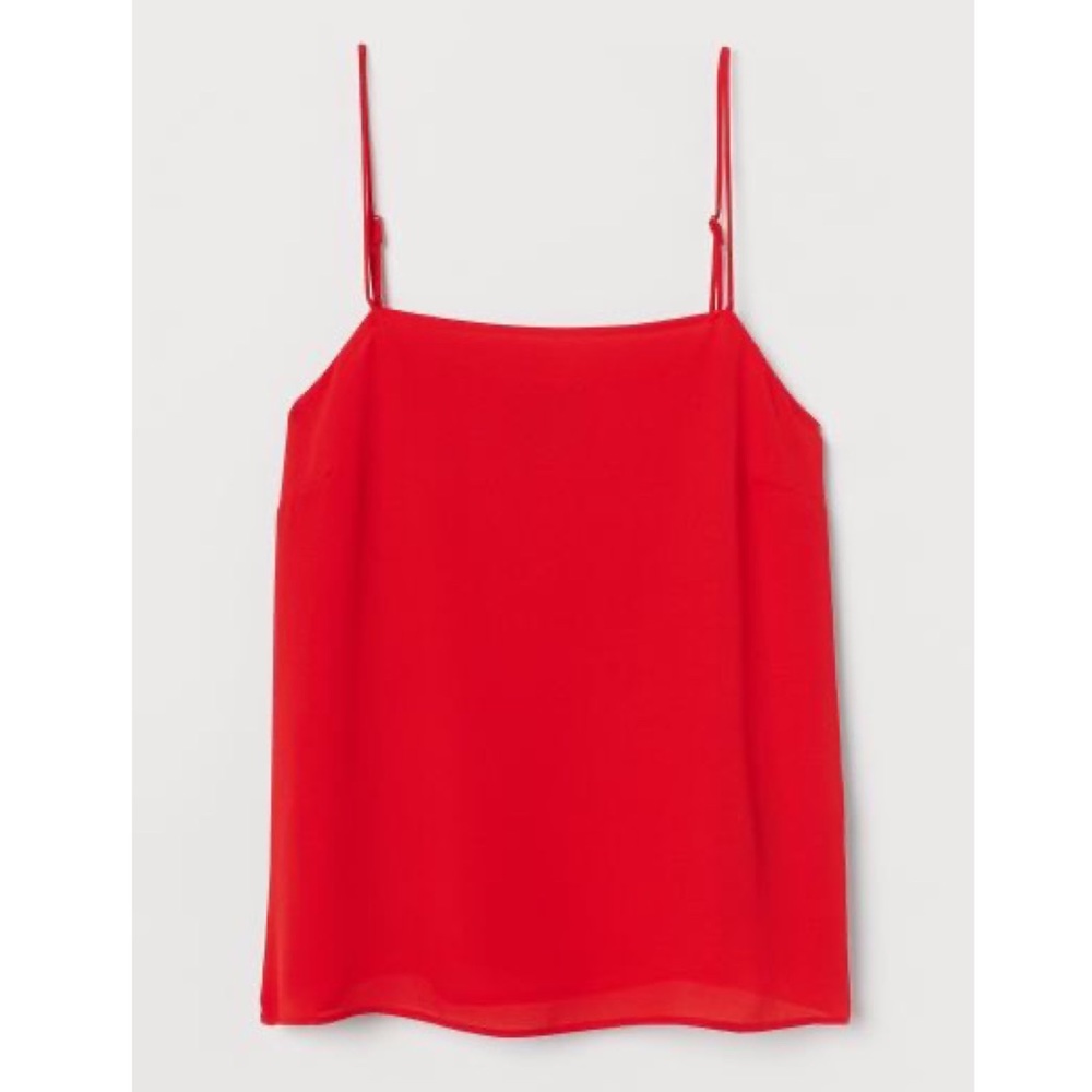 H&M Red Thin Strap Crepe Straight Neck Camisole Top